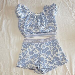 Kate Mack Light Blue Floral Knit Top & Shorts